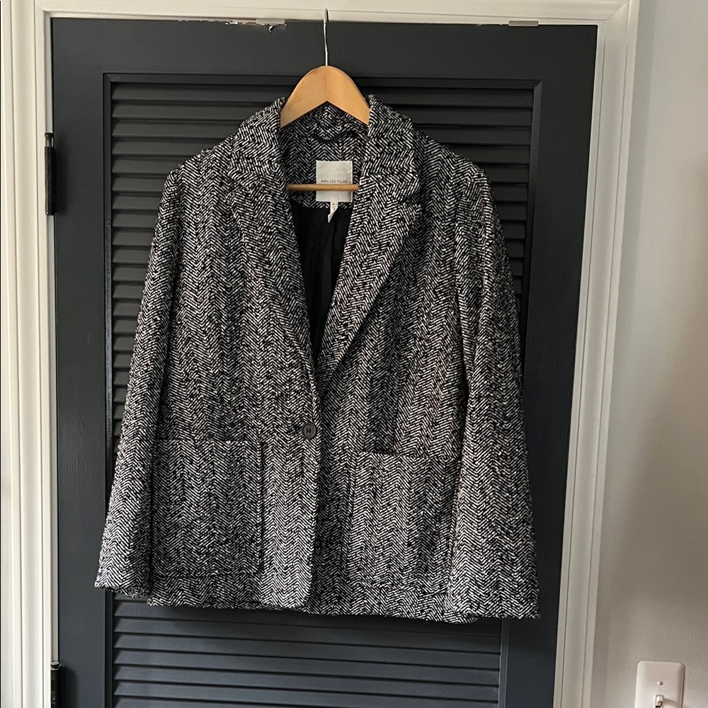 Anthropologie Avec Les Filles Black and White Herringbone Blazer